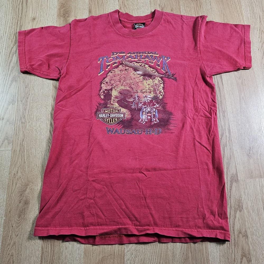 Vintage Harley-Davidson T-Shirt Mens Medium Red Tomahawk Fall Ride Wausau WI 90s